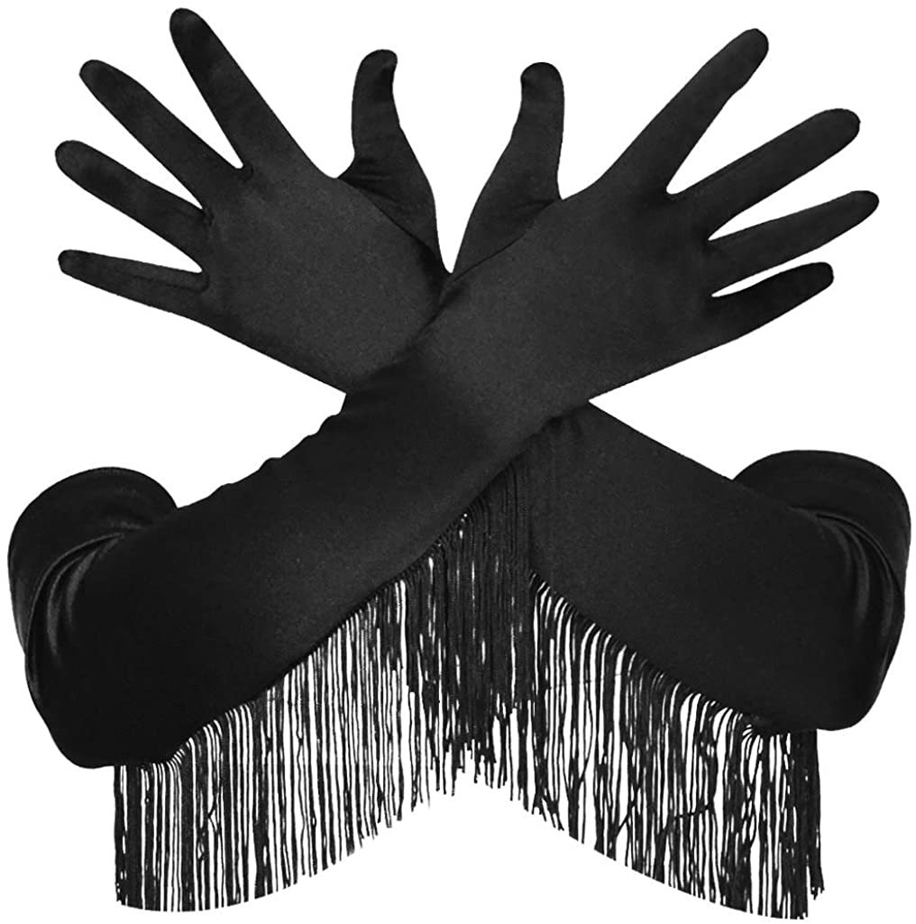++พร้อมส่ง++ถุงมือยาวสีดำมีพู่