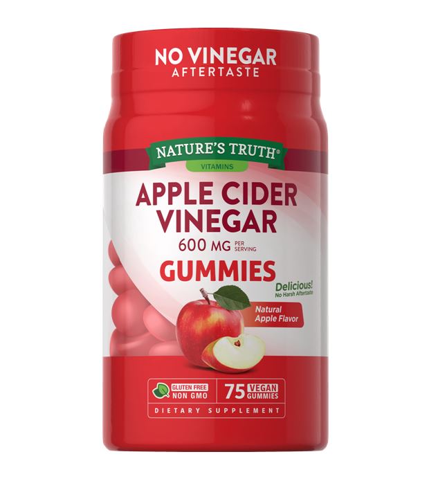 Nature's Truth Vitamins Apple Cider Vinegar 600 mg 75 Gummies  กัมมี่เจลลี่รสชาติอร่อยทานง่าย ช่วยกระตุ้นการเผาผลาญไขมัน ช่วยเรื่องการเผาผลาญและลดระดับน้ำตาลในเลือด  ผลิตจากน้ำส้มสายชูหมักจากแอปเปิ้ลออแกนิค  ปราศจากกลูเตน นม สิ่งปรุงแต่งรสและสี ไม่เป