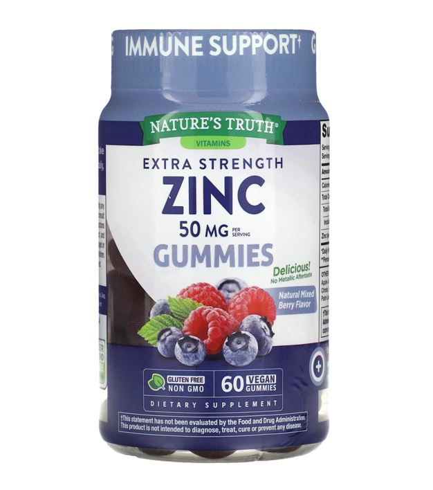 Nature's Truth Vitamins Extra Strength Zinc Natural Mixed Berry 50 mg 60 Vegan Gummies กัมมี่ซิงค์ รสมิกซ์เบอร์รี่ หอมอร่อยทานง่าย เสริมธาตุซิงค์ที่จำเป็นสำหรับร่างกาย เสริมสร้างภูมิคุ้มกัน บำรุงเส้นผมและเล็บ ลดผมร่วง เร่งการเกิดผมใหม่ บำรุงเล็บให้แข