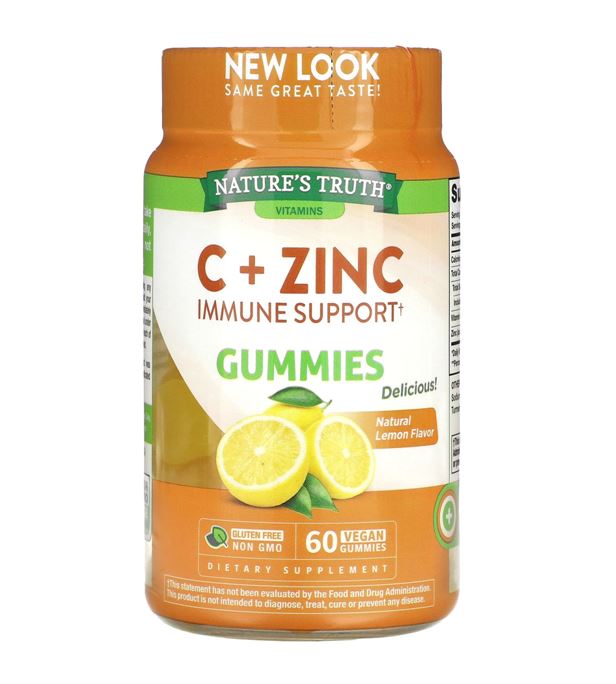 Nature's Truth Vitamins C + Zinc Immune Support Natural Lemon 60 Vegan Gummies วิตามินกัมมี่เสริมภูมิคุ้มกัน รวมวิตามิน สร้างภูมิคุ้มกันไว้ในตัวนี้กัมมี่เดียว ทั้ง Vitamin C , Zinc กัมมี่ วิตามิน ซี + ซิ้งค์ รส เลม่อน อร่อย เปรี้ยวๆหวานๆ ช่วยให้ระบบภ