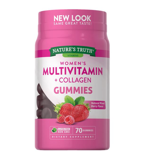 Nature's Truth Vitamins Women's Multivitamin + Collagen Gummies Natural Mixed Berry 70 Vegan Gummiesกัมมี่วิตามินรวมสำหรับผู้หญิง ผสมคอลลาเจนในรูปแบบกัมมี่ ทานง่าย รสมิกซ์เบอรี่แสนอร่อย สำหรับผู้ใหญ่ถึงวัยทองขึ้นไป เสริมสุขภาพแข็งแรง ลดความเสื่อ