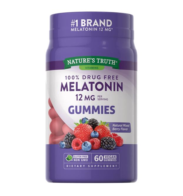 Nature's Truth Vitamins Melatonin 12mg Gummies Natural Mixed Berry 60 Vegan Gummies กัมมี่เมลาโทนิน รสเบอร์รี่แสนอร่อย! ช่วยเพิ่มประสิทธิภาพการนอนหลับให้ได้ลึกขึ้น ยาวนานขึ้น ตื่นมาอย่างสดชื่น