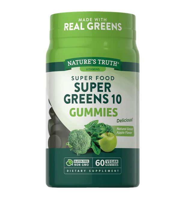 Nature's Truth Vitamins Super Food Super Green 10 Gummies Natural Green Apple 60 Vegan Gummies กัมมี่วิตามินผักรวม 10 ชนิด รสแอปเปิ้ลเขียว เปรี้ยวหวานอร่อย ทานง่าย อัดแน่นไปด้วยวิตามินและแร่ธาตุที่จำเป็นต่อร่างกาย ช่วยให้ร่างกายสดชื่นแข็งแรง