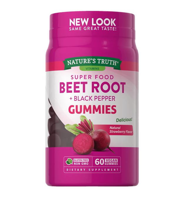 Nature's Truth Vitamins Super Food Beet Root+ Black Pepper Gummies Natural Strawberry 60 Vegan Gummies กัมมี่วิตามินบีทรูทรสสตรอเบอรี่ หอมอร่อย ทานง่ายมีสารต้านอนุมูลอิสระสูงและมีหลายชนิด จึงช่วยป้องกันความเสื่อมของเซลล์ภายในร่างกายได้อย่างมีประสิทธิ