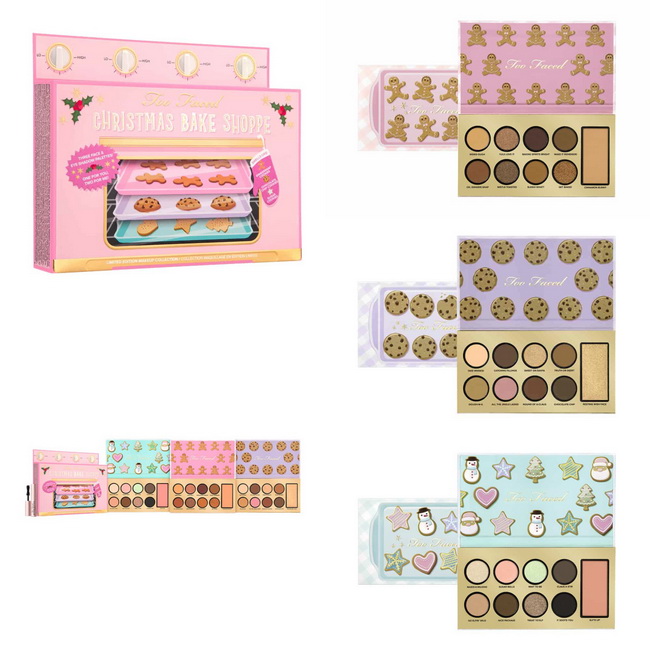 Too Faced Christmas Bake Shoppe Gift Set เซตแต่งหน้า ที่ออกมาช่วงคริสมาสต์ของปี 2022 มาในคอนเซปคุ้กกี้คริสมาสต์ มีธีมเกี่ยวกับการอบขนมและขนมหวานในเทศกาล ซึ่งน่ารักสุดๆภายในชุดนี้จะได้รับมินิพาเลท3 โทนสี แต่ละพาเลทประกอบด้วยอายแชโดว์ 8 สี และแป้งบลัชออนหรื