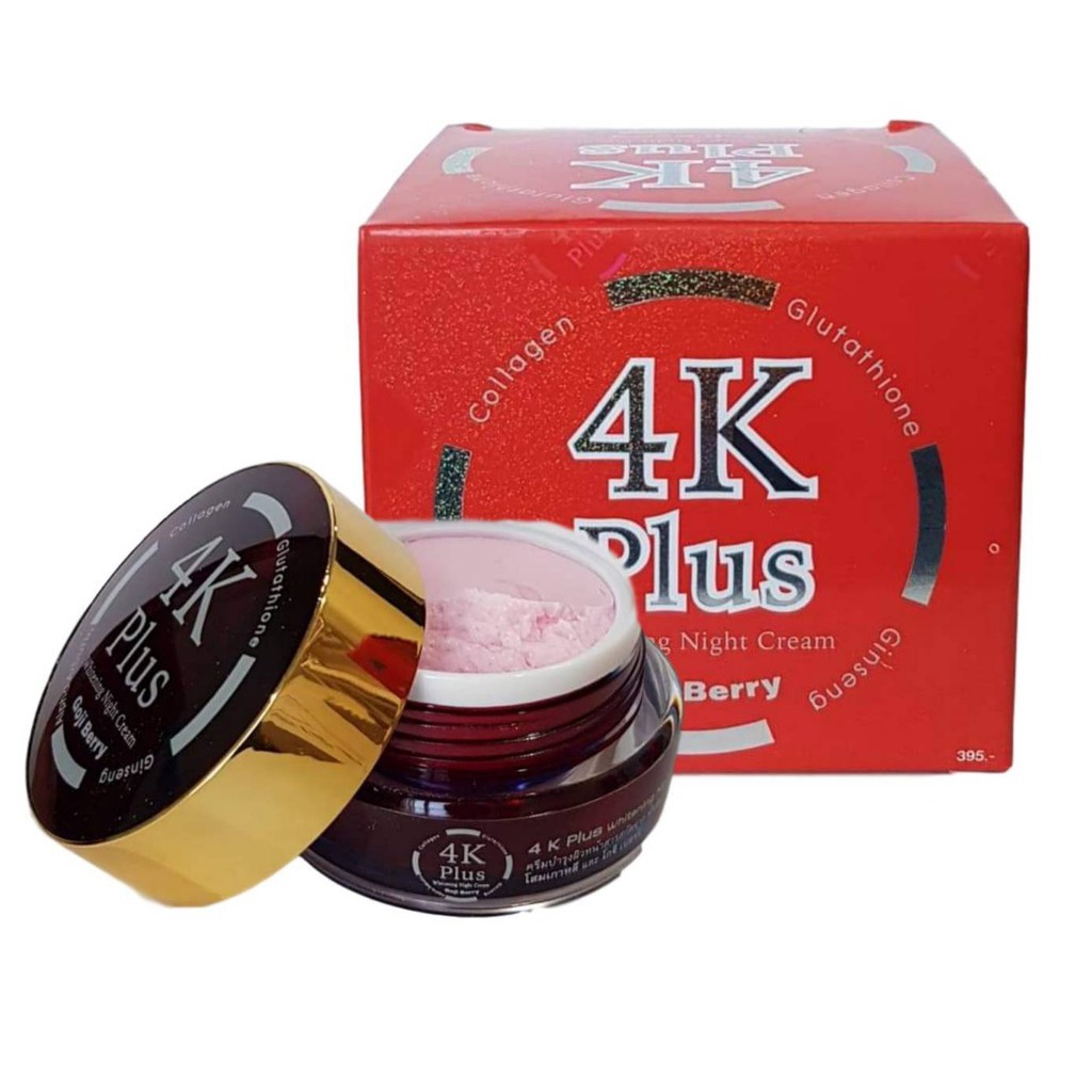 4k plus Whitening night cream 20 g. ตัวใหม่ล่าสุดของแท้100%สีแดงครีม