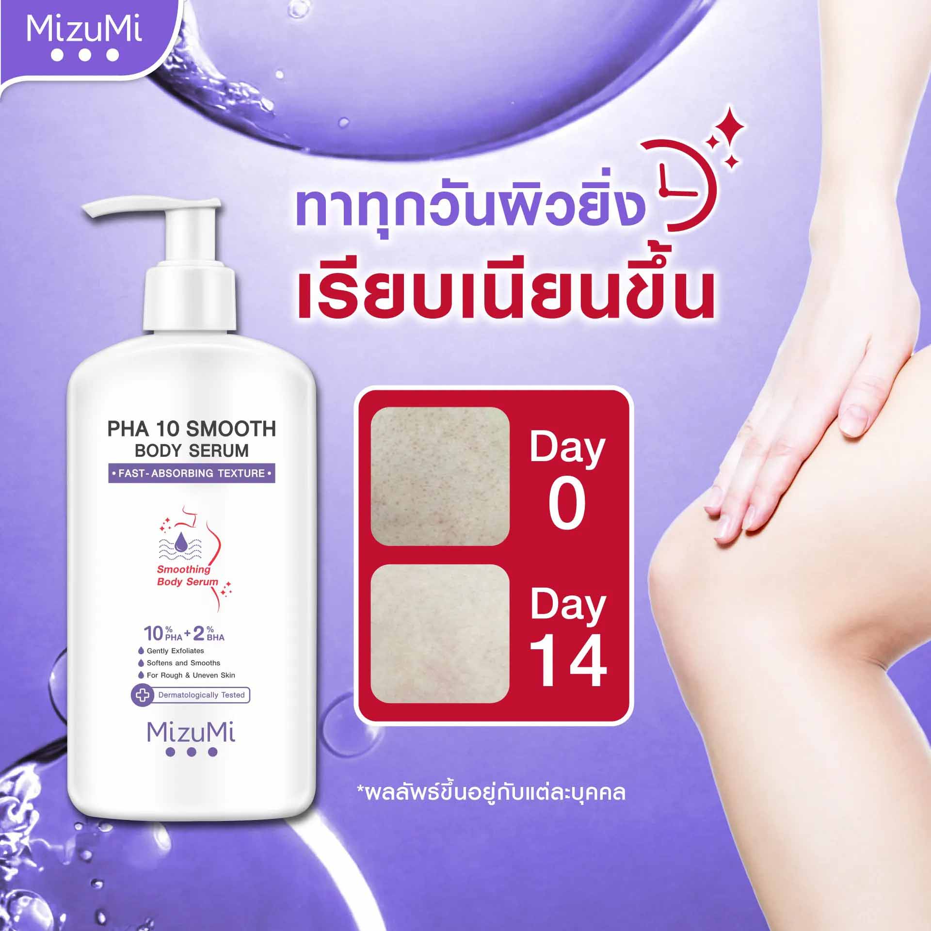 MizuMi PHA 10 Smooth Body Serum เซรั่มผิวกาย ลดผิวหยาบกร้าน (1ขวด 250 ml) ขวดม่วง PHA 10