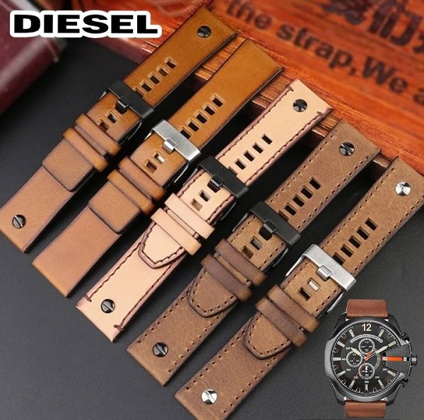 26 mm. สายนาฬิกา แบบสายหนังแท้ สีน้ำตาล ใช้สำหรับDiesel Watch