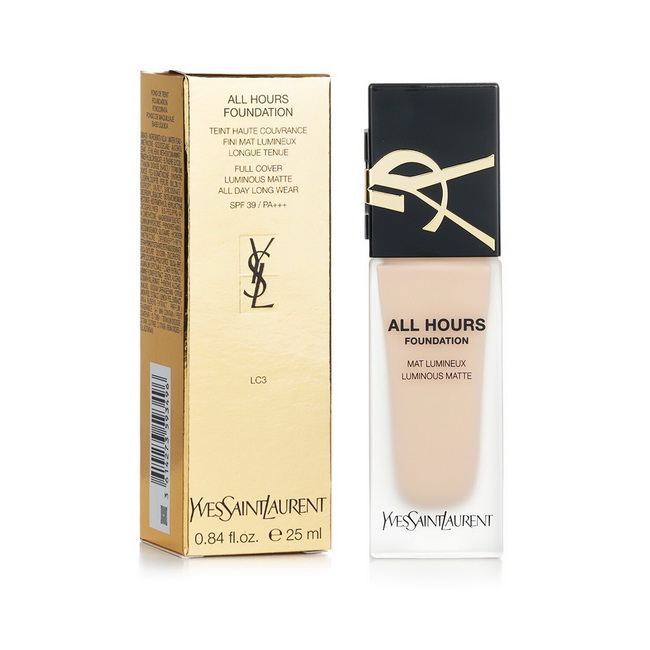 YSL Yves Saint Laurent All Hours Foundation Full Cover Luminous Matte All Day Long Wear SPF39/PA+++ 25ml. รองพื้นสูตรใหม่ เพิ่มความเป็นสกินแคร์มากขึ้นจึงทำให้รู้สึกสบายผิว และเพิ่มกันแดดที่สูงขึ้นกว่าสูตรเดิม ให้การปกปิดขั้นสุด เนื้อแมตต์ ไม่ติดแมส คุมมัน