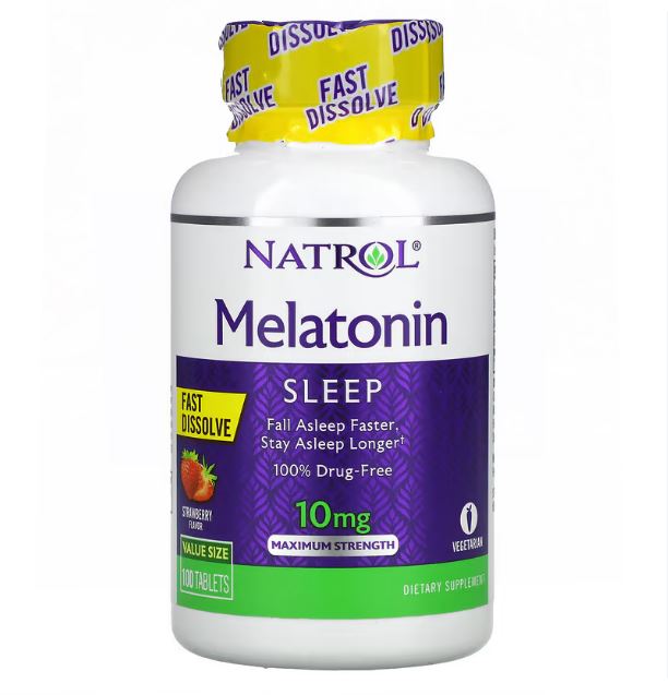 Natrol Melatonin Sleep Maximum Strength 10 Mg 100 Tablets Strawberry ของแท้จาก US 100% วิตามินเมลาโทนินแบบเม็ดอมสูตรเข้มข้น 10 mg. สำหรับคนหลับยาก ดื้อยา รสสตรอเบอร์รี่แสนอร่อย ทานง่าย แค่อมให้ละลายในปาก ไม่จำเป็นต้องดื่มน้ำตาม มีคุณสมบัติกึ่งฮอร์โมน ช่วย