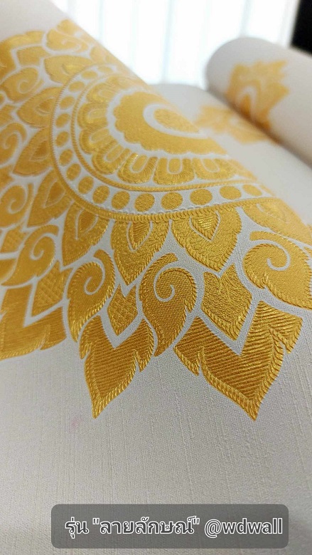 วอลเปเปอร์ตกแต่งห้องพระสวยๆ ร้านขายวอลเปเปอร์ติดผนังลายไทย ฉากหลังห้องพระสวยๆ ลายต้นโพธิ์ ลายเทพนม ลายกนก วอล์ลตกแต่งห้องพระ ลายไทยติดโบสถ์ ภาพจิตรกรรมตกแต่งห้องพระ 