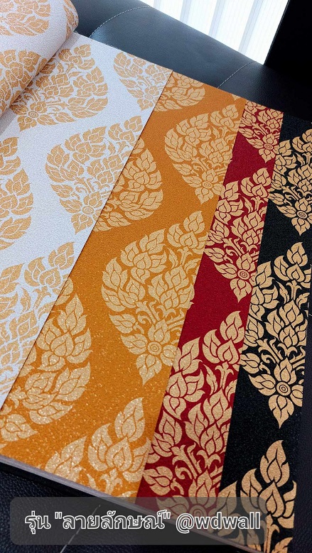 วอลเปเปอร์ตกแต่งห้องพระสวยๆ ร้านขายวอลเปเปอร์ติดผนังลายไทย ฉากหลังห้องพระสวยๆ ลายต้นโพธิ์ ลายเทพนม ลายกนก วอล์ลตกแต่งห้องพระ ลายไทยติดโบสถ์ ภาพจิตรกรรมตกแต่งห้องพระ 