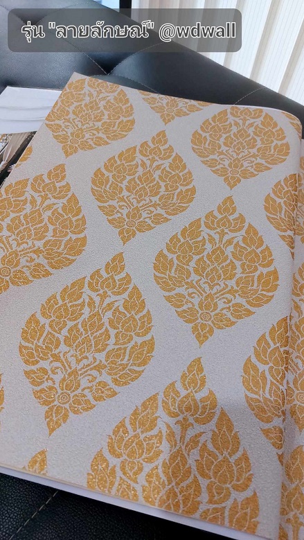 วอลเปเปอร์ตกแต่งห้องพระสวยๆ ร้านขายวอลเปเปอร์ติดผนังลายไทย ฉากหลังห้องพระสวยๆ ลายต้นโพธิ์ ลายเทพนม ลายกนก วอล์ลตกแต่งห้องพระ ลายไทยติดโบสถ์ ภาพจิตรกรรมตกแต่งห้องพระ 