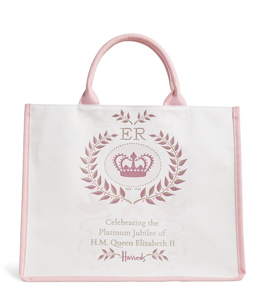 Harrodsไซส์L  รุ่น Large Cotton Queen Elizabeth II Commemorative Tote Bag สีชมพู***พร้อมส่ง 