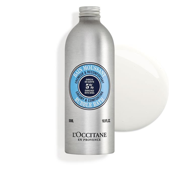 L'OCCITANE Shea Bubble Bath 500ml. ครีมอาบน้ำ Shea Butter Bubble Bath อัดแน่นด้วยคุณค่าจากเชีย บัตเตอร์ 5% Shea Extract ช่วยมอบความชุ่มชื้นแก่ผิว และปกป้องผิวจากความแห้งกร้านเนื้อสัมผัสหอมหวานของครีมอาบน้ำจะแปรเปลี่ยนเป็นโฟมหนานุ่มเมื่อสัมผัสกับน้ำ ช