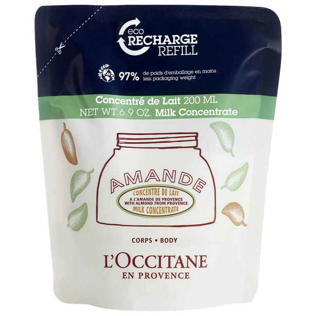 L'OCCITANE Almond Milk Concentrate Eco-Refill 200ml. รีฟิล ถุงเติม ทรีทเมนท์บำรุงผิวกาย เพื่อผิวกระชับ เรียบเนียน คงความชุ่มชื่นยาวนานถึง 48 ชั่วโมง และได้รับการบำรุงด้วยสารสกัดจากอัลมอนด์ ช่วยต่อต้านริ้วรอย ลดเซลลูไลท์ ให้ผิวเรียบเนียนตึงกระชับ