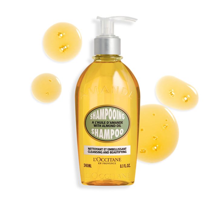 L'OCCITANE Almond Shampoo 240ml. แชมพูสูตรผสานน้ำมันอัลมอนด์จากโพรวองซ์ ช่วยเข้าทำความสะอาดเส้นผมของคุณอย่างอ่อนโยน ให้ผลลัพธ์ที่เงางามและอ่อนนุ่ม คงกลิ่นหอมอย่างละเอียดอ่อนจากกลิ่นอัลมอนด์สด