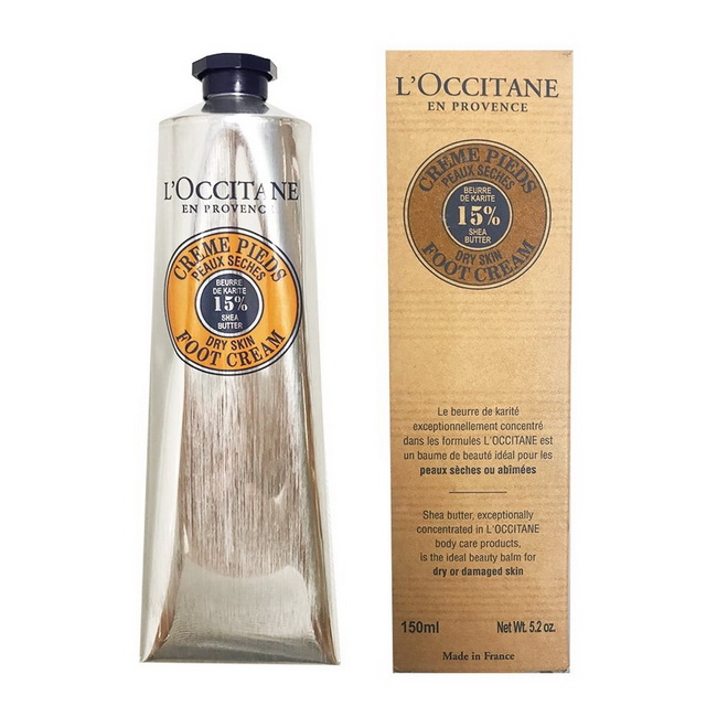 L'OCCITANE Shea Butter Foot Cream 150 ml. ครีมบำรุงผิวเท้าด้วยส่วนผสมจากเชีย บัตเตอร์ถึง 15% พร้อมเอสเซนเชี่ยลออยล์บริสุทธิ์ จากดอกลาเวนเดอร์ และ Mint Extract ทำให้นอกจากช่วยป้องกันเท้าแตกแล้ว ยังสามารถผ่อนคลายความเมื่อยล้า และฆ่าเชื้อด้วยสูตรแอนตี้แ