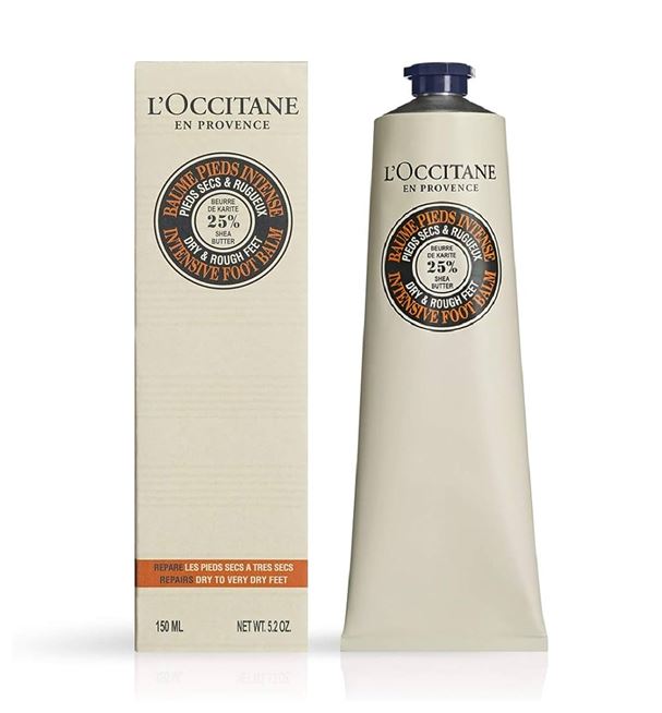 L'OCCITANE Shea Butter Intensive Foot Balm 150 ml. บาล์มบำรุงผิวเท้าด้วยส่วนผสมจากเชีย บัตเตอร์ถึง 25%  เพื่อการบำรุงขั้นสุด สำหรับเท้าที่มีปัญหาแห้งแตกมาก พร้อมเอสเซนเชี่ยลออยล์บริสุทธิ์ จากดอกลาเวนเดอร์ และ Mint Extract ทำให้นอกจากช่วยป้องกันเท้าแต