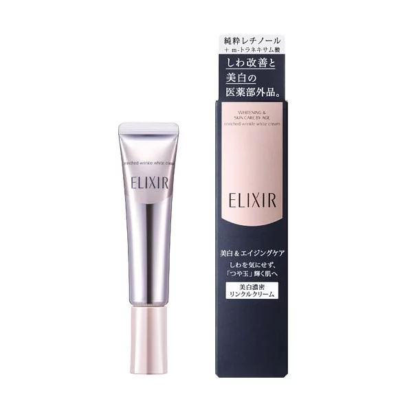 ELIXIR Whitening & Skin Care By Age Enriched Wrinkle White Cream 15g. ครีมลดเลือนริ้วรอยเฉพาะจุด รอบดวงตา หางตา ระหว่างคิ้ว มุมปาก และหน้าผาก ริ้วรอยแลดูตื้นขึ้น ช่วยให้ผิวดูกระชับ และช่วยมอบผิวให้สว่างกระจ่างใส