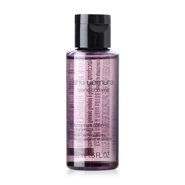 Shu Uemura Blanc Chroma Lightening & Polishing Cleansing Oil ขนาดทดลอง 50 ml. ขวดสีม่วง ออยล์เช็คเครื่องสำอาง สูตรใหม่ล่าสุด เพื่อผิวกระจ่างใส สูตรปรับปรุงใหม่ที่มาพร้อมกับส่วนผสมซึ่งมอบการยกระดับความดูกระจ่างใสของผิวที่ยอดเยี่ยมยิ่งขึ้นแด่ผู้รักกา