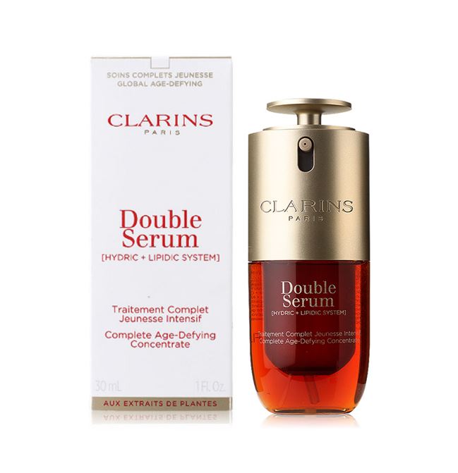 CLARINS Double Serum Complete Age-Defying Concentrate 30 ml. สูตรใหม่ล่าสุด รุ่นที่ 9 เซรั่มอันเป็นเอกลักษณ์ของคลาแรงส์การันตีด้วยยอดจำหน่ายอันดับหนึ่ง สูตรใหม่เพื่อประสิทธิภาพที่เพิ่มมากขึ้น เพื่อผิวที่ดูอ่อนเยาว์อย่างเรียบเนียนจากการใช้เพียงหยดเดียว ริ้