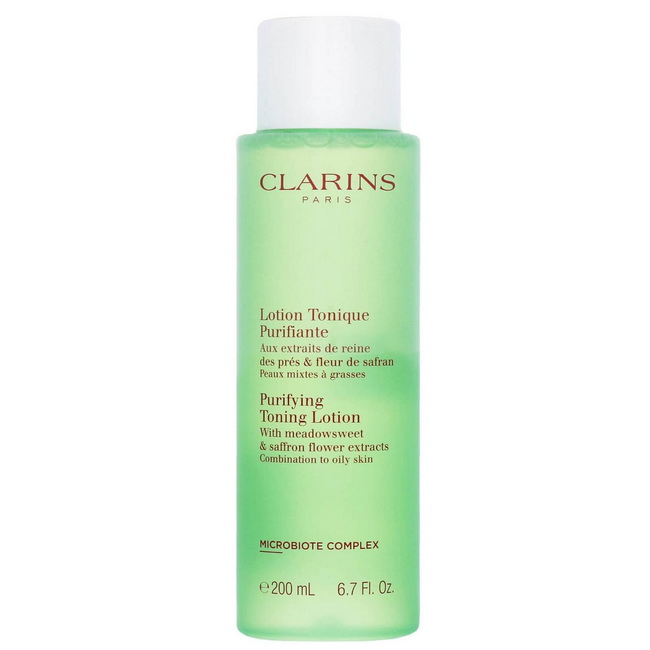 CLARINS Purifying Toning Lotion 200 ml. โลชั่นปรับสภาพผิวที่ช่วยปรับสมดุลของผิวผสมถึงผิวมัน เพื่อผิวที่สะอาดบริสุทธิ์และสวยงามคุณค่าจากสารสกัด Meadowsweet และ Saffron flower ช่วยขจัดความมันที่ตกค้าง พร้อมปรับสมดุลให้ผิวช่วยทำความสะอาดด่านสุดท้ายสำหรับผิวผ