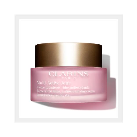 CLARINS Multi Active Day Cream 50 ml. ครีมเจลลดเลือนริ้วรอยสำหรับตอนเช้า สำหรับผิวธรรมดา-ผิวแห้ง ช่วยชะลอการเกิดริ้วรอยแรกเริ่ม เนื้อบางเบา ซึมซาบไว สบายผิว ให้ผิวได้รับการผ่อนคลายจากความเหนื่อยล้าระหว่างวัน ปรับผิวให้ส