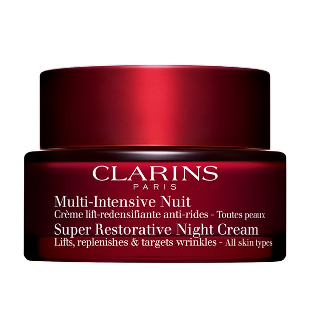 CLARINS Super Restorative Night Cream 50 ml. ไนท์ครีมสูตรมอบผิวดูกระชับ ลดเลือนความหย่อนคล้อย และริ้วรอยแห่งวัย สำหรับวัย 45 ปีขึ้นไป ช่วยลดผลกระทบที่ทำร้ายผิวจากวัยที่เพิ่มขึ้น ปรับผิวให้ดูเรียบเนียน สีผิวดูสม่ำเสมอ แลดูกระชับขึ้นคืนแล้วคืนเล่า ผิวดูกระจ