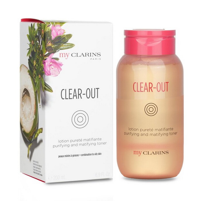 CLARINS Clear-Out Purifying & Matifying Toner 200 ml. โลชั่นทำความสะอาดผิวหลังล้างหน้า พร้อมปรับสมดุลให้ผิวสำหรับวัยเริ่มบำรุง ช่วยทำความสะอาดและขจัดสิ่งสกปรกตกค้าง ลดความมันส่วนเกินบนใบหน้า ลดการอักเสบและปลอบประโลมผิวอย่างอ่อนโยน และปรับสภาพผิวให้พร้