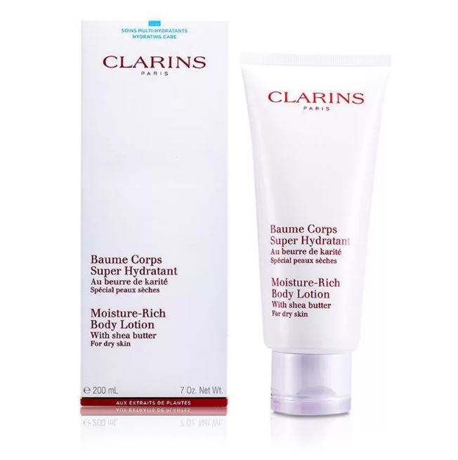 CLARINS Moisture Rich Body Lotion 200 ml. มอยส์เจอไรเซอร์ที่สมบูรณ์แบบเพื่อมอบความชุ่มชื้นอย่างเข้มข้นแม้ผิวที่แห้งกร้านที่สุด สูตรใหม่ด้วยความเข้มข้นของเชียร์ บัตเตอร์ พร้อมส่วนผสมจากธรรมชาติมากมาย