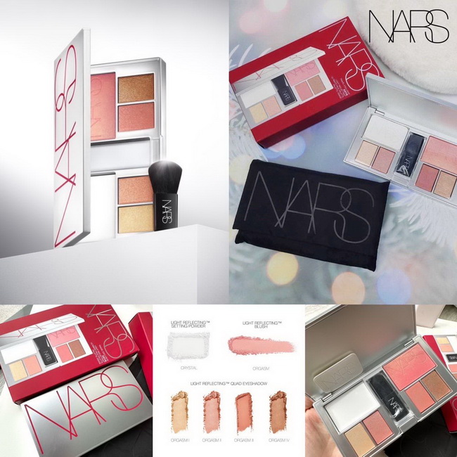 NARS Travel Exclusive Light Reflecting Ultimate Face Palette พาเลตของเฉดสีไฮไลท์เติมประกายสว่างประดับผิวหน้าร่วมกับสองชุดเมคอัพแต่งริมฝีปากจุดประกายปรารถนาในจำนวนจำกัด ซึ่งสามารถใช้เพิ่มประกาย อบอุ่นสุกสกาวบนเปลือกตา และพวงแก้มได้ทันทีจากไฮไลท์, บรอนเซอร์