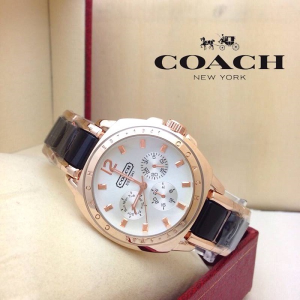 ** พร้อมส่ง ** นาฬิกาข้อมือแฟชั่น แบรนด์ สายเลส สลับพลาสติกอะคีริค สีดำ ( Coach )