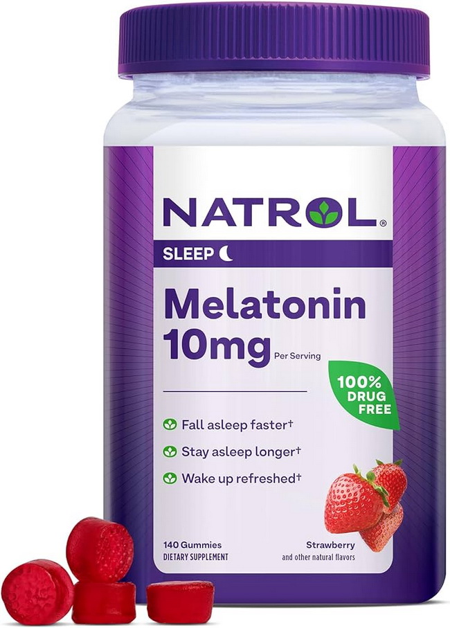 Natrol Gummies Sleep Melatonin 10 Mg. 140 Strawberry Gummies ของแท้จาก US 100% แพคเกจใหม่ วิตามินเมลาโทนินแบบกัมมี่ รสสตรอเบอร์รี่ ช่วยทำให้รู้สึกผ่อนคลาย นอนหลับง่ายขึ้น หลับสบายไม่ตื่นกลางดึก ตื่นมาสมองปลอดโปร่ง ช่วยให้อาการ jet lag ดีขึ้น ช่วยให้ร่างกา