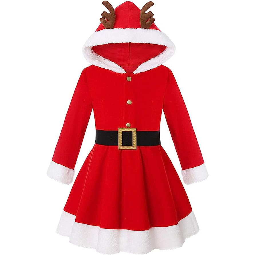 7C341 ชุดเด็ก ชุดซานตาครอส ชุดแซนตี้ ชุดคริสต์มาส เดรสแขนยาวมีฮู้ด Children Santy Santa claus Christmas Costumes