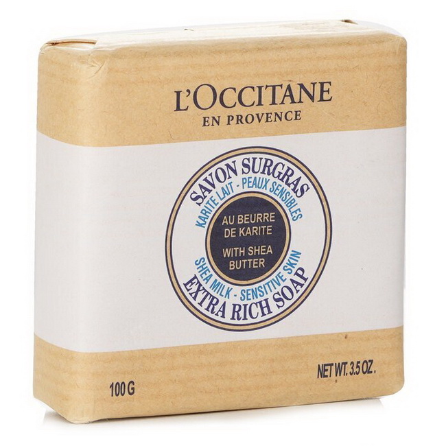 L'Occitane Shea Milk Sensitive Skin Extra Rich Soap 100g. สบู่อาบน้ำผิวกายที่มีส่วนผสมทั้งหมดจากธรรมชาติ และอุดมไปด้วยเชีย บัตเตอร์ สามารถใช้ได้ทั้งเด็กและผู้ใหญ่ ทำให้ผิวเนียนนุ่ม ชุ่มชื่น ไม่แห้งกร้าน สัมผัสได้ถึงผิวที่สะอาดหมดจด สดชื่น สดใส เปล่งป