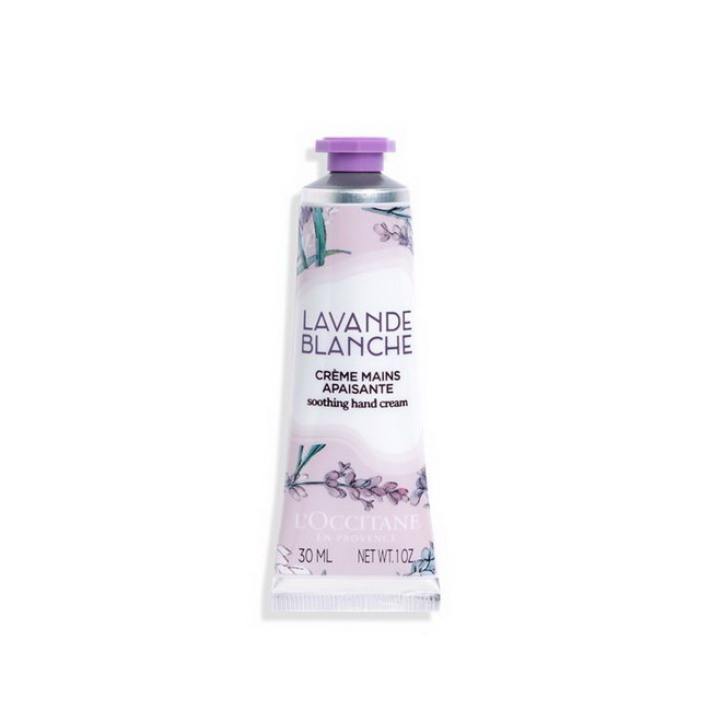 L'Occitane White Lavender Hand Cream 30 ml. ครีมบำรุงมือที่ช่วยให้ผิวนุ่มชุ่มชื้น ด้วยกลิ่นหอมสะอาดจากน้้าหอมที่ปรุงอย่างประณีตด้วยกลิ่น White Lavender ที่สะอาดชวนให้นึกถึงผ้าลินินซักใหม่ ด้วยส่วนผสมของสารสกัดShea Butter ที่อุดมด้วยโอเมก้า 3 และ 6 ช่