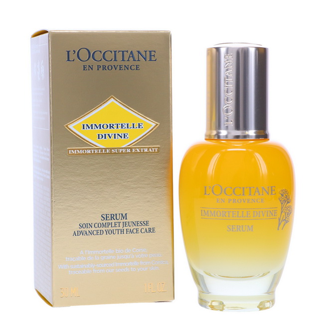 L'Occitane Immortelle Divine Serum 30 ml. เซรั่มอิมมอคแตล ดิไวน์เข้มข้น สารสกัดทางเลือกจากธรรมชาติของสารเรตินอล ที่จะเข้ามาช่วยต่อสู้กับทุกสัญญาณของริ้วรอยแห่งวัย เผยให้ผิวแลดูเด็กลงและเป็นธรรมชาติ อิมัลชั่นเนื้อบางเบาตัวนี้จะห่อหุ้มผิวของคุณด้วยกลิ่