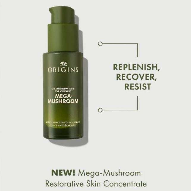 Origins Dr. Andrew Weil for Origins Mega-MushroomRestorative Skin Concentrate 30 ml. เซรั่มบำรุงผิวหน้าใสเข้มข้นเสริมเกราะปกป้องผิว ฟื้นบำรุงผิวดูสุขภาพดีขั้นสุด ปลอบประโลมผิว และผิวไม่บอบบาง คืนผิวแข็งแรง ปราศจากน้ำหอม ที่รวมรวม 3 ขั้นตอนในหนึ่งเดียว ปกป