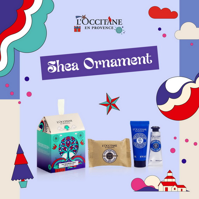 เซ็ตของขวัญ L'Occitane Holiday 2023 Shea Ornament ชุดของขวัญประจำปี 2023 ที่รวมผลิตภัณฑ์บำรุงผิว 3 ชิ้น ทั้งสบู่ แฮนด์ครีม และโลชั่นบำรุงผิวกาย ส่วนผสมจากเชียร์บัตเตอร์ อุดมด้วยโอเมก้า 3 และ 6 ช่วยให้ผิวผ่อนคลาย พร้อมต่อต้านริ้วรอยแห่งวัยเพื่อผิวละเอ