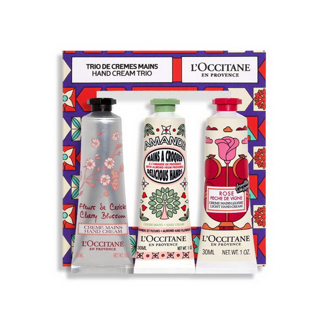 เซ็ตของขวัญ L'Occitane Holiday 2023 Hand Cream Floral Trio Set ชุดของขวัญประจำปี 2023 ที่รวมครีมบำรุงมือโทนกลิ่นฟลอรัล3 สูตร 3 กลิ่นหอมหวานสดชื่นแสนน่ารัก เข้มข้นด้วยเชีย บัตเตอร์และวิตามินอี เนื้อบางเบาไม่หนักผิว ช่วยเพิ่มความชุ่มชื้น บำรุงมือ ปราศจ