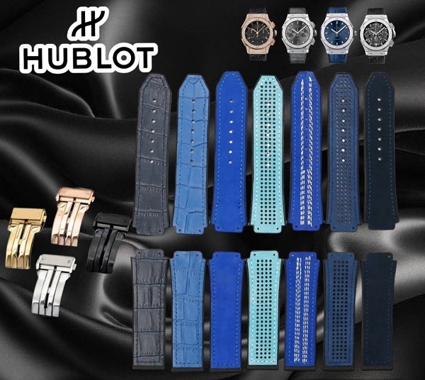 สายนาฬิกา แบบสายหนังเฉดโทนสีน้ำเงิน พร้อมบัคเคิลล็อกปลายสาย ใช้สำหรับHublot