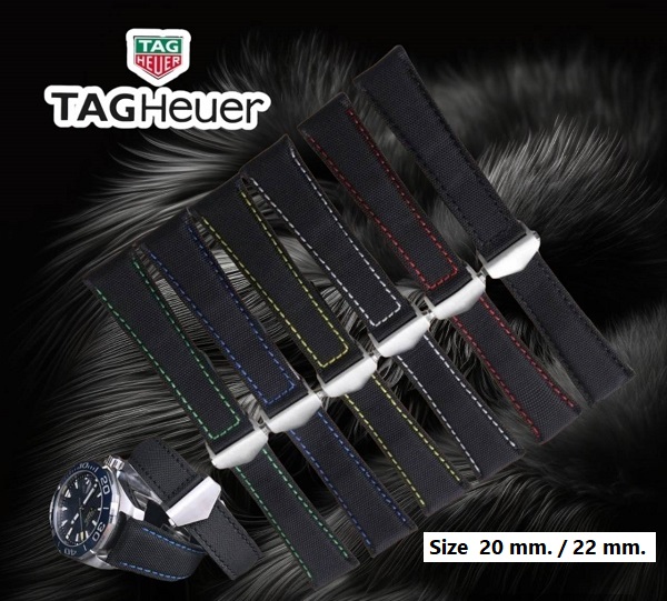 สายนาฬิกาแบบสายหนังหุ้มผ้า สีดำ พร้อมบัคเคิลล็อกสาย ใช้สำหรับ Tag Heuer