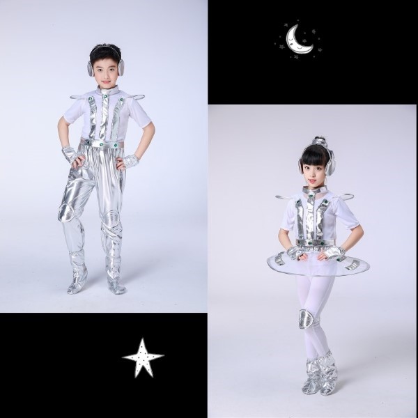 7C211 ชุดเด็ก ชุดหุ่นยนต์ ชุดอวกาศ ชุดเอเลี่ยน ชุดสีเงิน Children Robot Space Alien Silver Costume