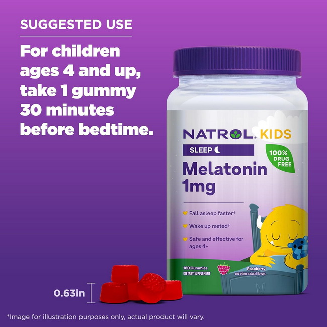 Natrol Kids Melatonin Sleep Gummies 1mg.Raspberry 180 Gummies ของแท้จาก US 100% วิตามินเมลาโทนินสำหรับเด็ก 4 ปี ขึ้นไป น้ำหนักไม่น้อยกว่า 14 กิโลกรัม เยลลี่ กัมมี่ตัวช่วยนอนหลับ รสราสเบอร์รี่ อร่อยทานง่าย แบรนด์คุุณภาพจากอเมริกา