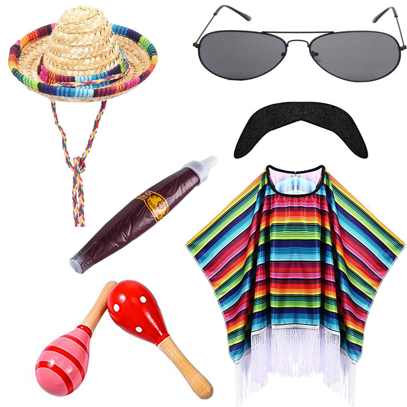 ++พร้อมส่ง++เซ็ท 6 ชิ้น ชุดเม็กซิกัน Mexican Fancy Dress ใส่ได้ทั้งชายและหญิง  นักดนตรี