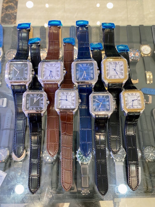 นาฬิกา แฟชั่น แบรนด์ Cartier Santos 100 สายหนัง
