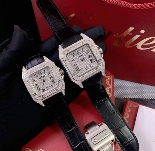 นาฬิกา แฟชั่น แบรนด์ Cartier Santos 100 สายหนัง