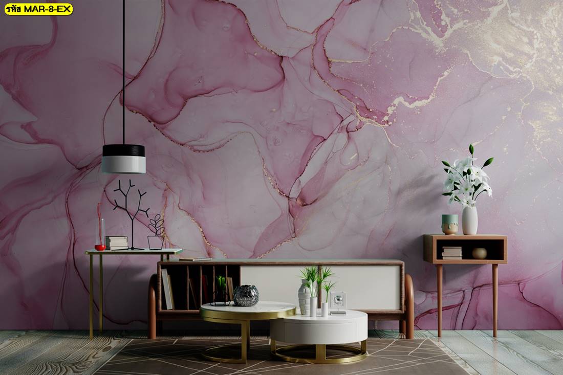 วอลเปเปอร์โทนสีชมพู ลายหินอ่อน แต่งผนังสวยๆ