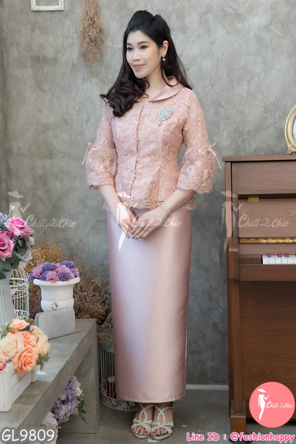 ชุดแม่เจ้าสาว ชุดแม่เจ้าบ่าว ชุดไปงานบุญงานบวช สีโรสโกล์ด  เฉพาะเสื้อ M ลดราคา